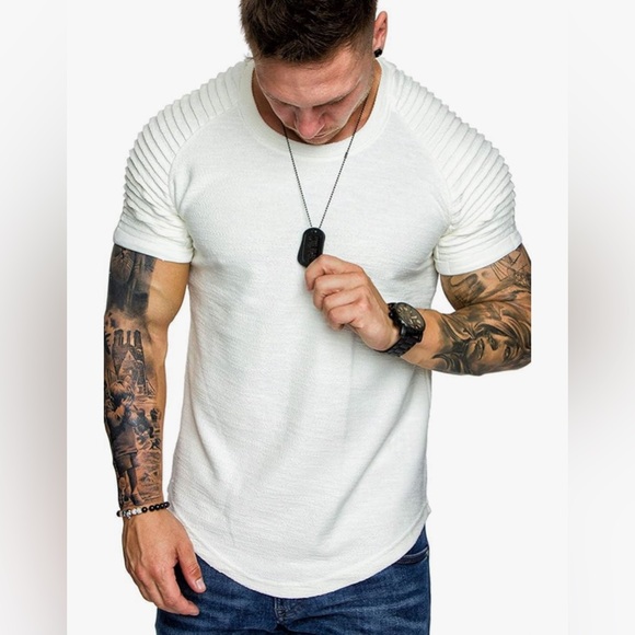 COOFANDY Men's Muscle T-Shirt Pleated Raglan Sleeve Bodybuilding Gym Tee Size M - Picture 3 of 6